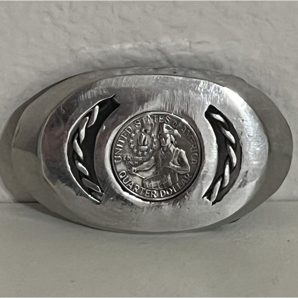 Artisan Forged 1976 US Bicentennial Quarter Belt Buckle 3” Vintage Western